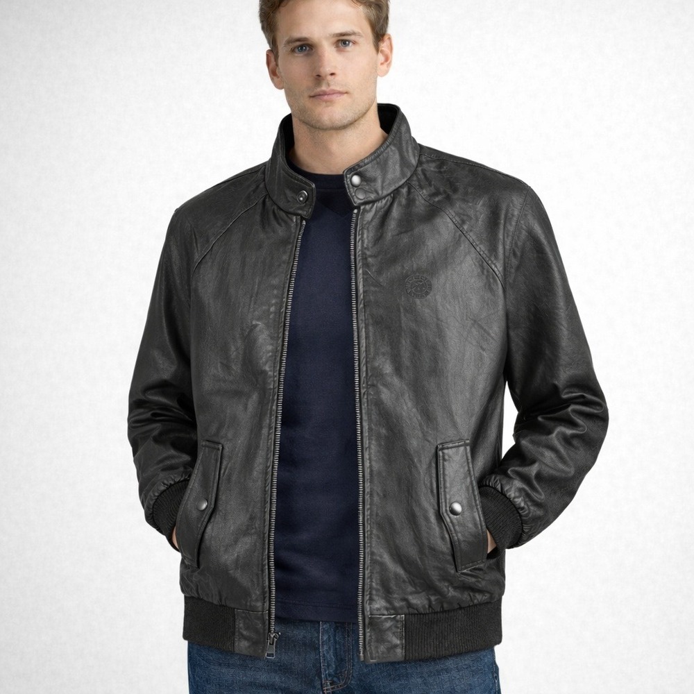NWT Crooks & Castles Men's Black Leather Jacket Plaid Lined Zip Size M